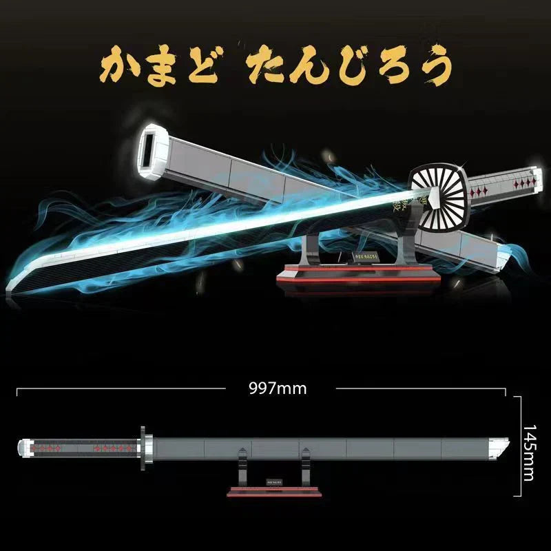 Demon Slayer Tanjiro Nichirin Sword Building Block Set, Anime Katana Model with Display Stand, DIY Assembly Bricks, Collectible Sword Model, Gift for Anime & Block Fans