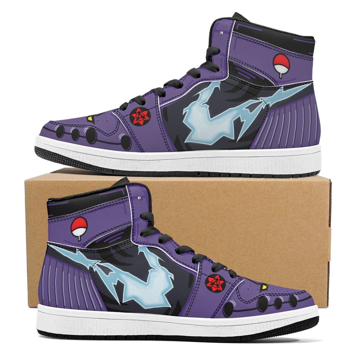 Naruto Sasuke Uchiha Rinnegan Chidori Anime High Top Sneakers, Uchiha Clan Symbol Printed Casual Shoes, Anime Cosplay Streetwear Footwear, Naruto Merch Sneakers Gift for Anime Fans
