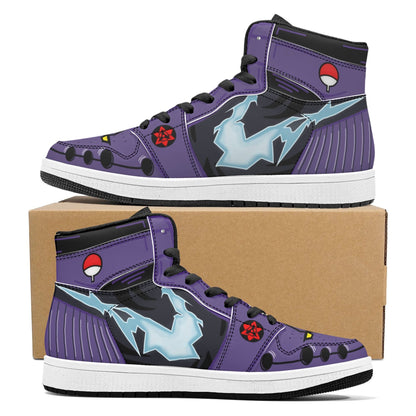 Naruto Sasuke Uchiha Rinnegan Chidori Anime High Top Sneakers, Uchiha Clan Symbol Printed Casual Shoes, Anime Cosplay Streetwear Footwear, Naruto Merch Sneakers Gift for Anime Fans
