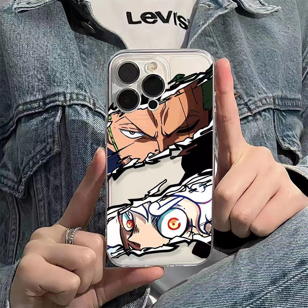 One Piece Roronoa Zoro & Yamato Phone Case, Anime Cracked Effect Clear Protective Case, Shockproof Transparent Cover for iPhone
