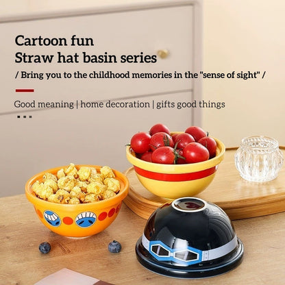 One Piece Straw Hat Ceramic Bowl, Luffy Ace Sabo Hat Shaped Ramen Bowl, Novelty Anime Food Serving Bowl, Collectible Tableware Gift for One Piece Fans