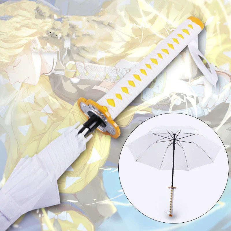 Demon Slayer Nichirin Sword Umbrella, Anime Katana Shaped Long Handle Umbrella, Tanjiro Zenitsu Giyuu Rengoku Samurai Sword Umbrella, Cosplay Prop Rain Sun Umbrella, Anime Collectible Gift for Fans