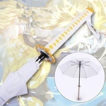 Demon Slayer Nichirin Sword Umbrella, Anime Katana Shaped Long Handle Umbrella, Tanjiro Zenitsu Giyuu Rengoku Samurai Sword Umbrella, Cosplay Prop Rain Sun Umbrella, Anime Collectible Gift for Fans
