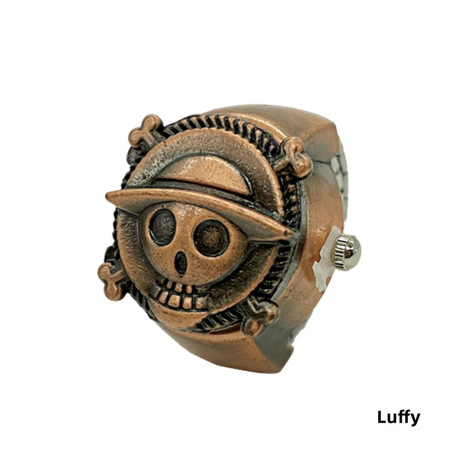 One Piece Straw Hat Pirates Skull Ring, Vintage Antique Metal Anime Ring, Adjustable Cosplay Statement Ring, Luffy Jolly Roger Symbol Jewelry, Collectible Anime Gift for One Piece Fans