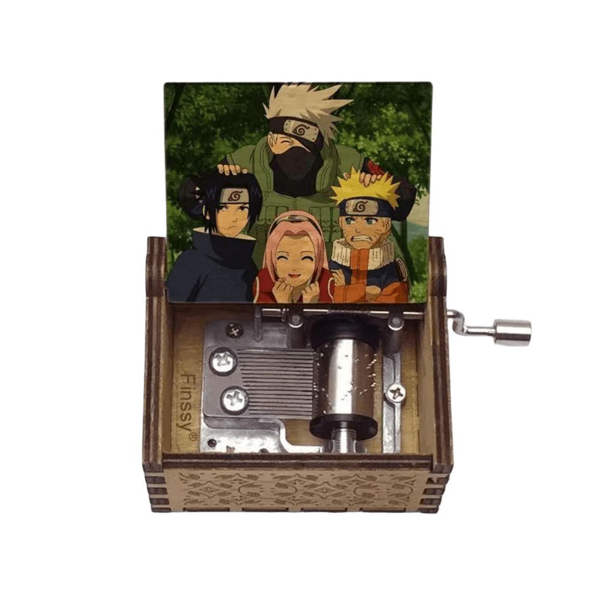 Naruto Anime Hand Crank Wooden Music Box, Classic Anime Theme Song Engraved Wooden Musical Box, Multiple Naruto Character Print, Vintage Hand Crank Music Box Collectible Gift for Anime Fans Teens Adults
