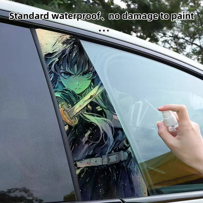 Demon Slayer Anime Car Window Pillar Decals, Laser Holographic Anime Character Car B Column Stickers, Waterproof PET Car Center Pillar Decor Stickers, 1 Pair Anime Car Accessories for Demon Slayer Fans