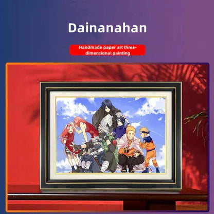 Naruto Anime 3D Paper Cut Shadow Box Framed Art, Handmade Layered Papercraft Wall Decor, Naruto Team 7 Character Painting Frame, Anime Fan Room Decor Gift