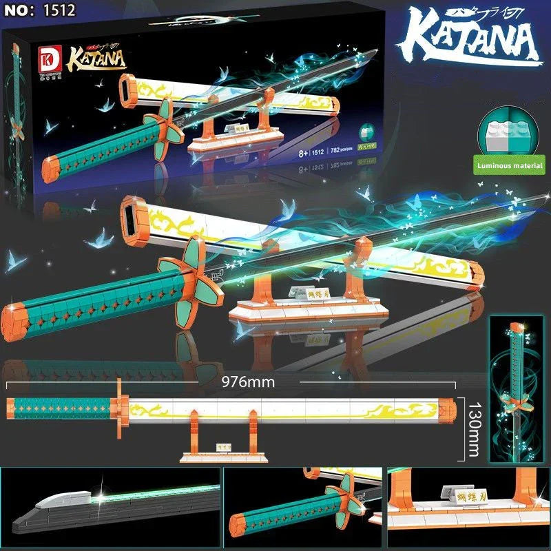 Demon Slayer Katana Building Block Set, Shinobu Nichirin Sword Model, DIY Assembly Brick Katana with Display Stand, Collectible Anime Sword Decor Gift for Demon Slayer Fans Teens Adults