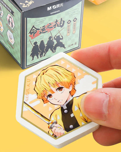 Demon Slayer Kimetsu no Yaiba Hexagonal Eraser with Character Collectible Card, Anime Themed Eraser Set, Cute Stationery for Students, Anime Merch Gift for Demon Slayer Fans
