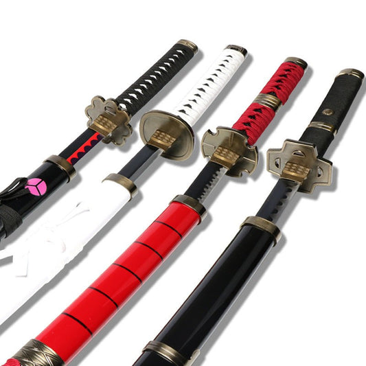 One Piece Roronoa Zoro Katana Replica, Anime Cosplay Prop Sword, Wado Ichimonji Sandai Kitetsu Shusui, Wooden Blade Samurai Sword with Scabbard, Sword Stand and Belt for Cosplay Display
