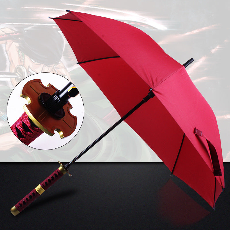 One Piece Zoro Katana Sword Umbrella, Anime Samurai Sword Shaped Long Handle Umbrella, Wado Ichimonji Sandai Kitetsu Replica Sword Umbrella, Cosplay Prop Rain & Sun Protection Umbrella, Collectible Gift for One Piece Fans