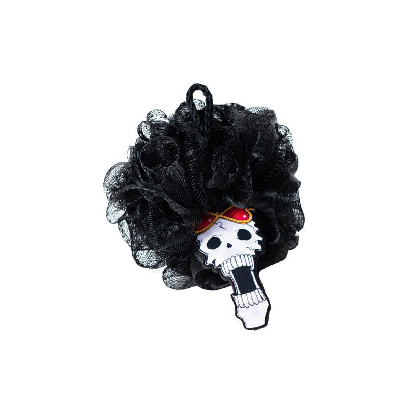 One Piece Brook Bath Sponge, Anime Skeleton Brook Shower Loofah, Black Mesh Bath Ball with Anime Pendant, Cute Body Scrub Pouf for Bathroom, Collectible Gift for One Piece Fans