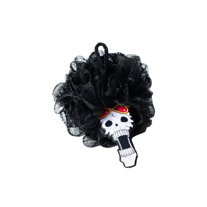 One Piece Brook Bath Sponge, Anime Skeleton Brook Shower Loofah, Black Mesh Bath Ball with Anime Pendant, Cute Body Scrub Pouf for Bathroom, Collectible Gift for One Piece Fans