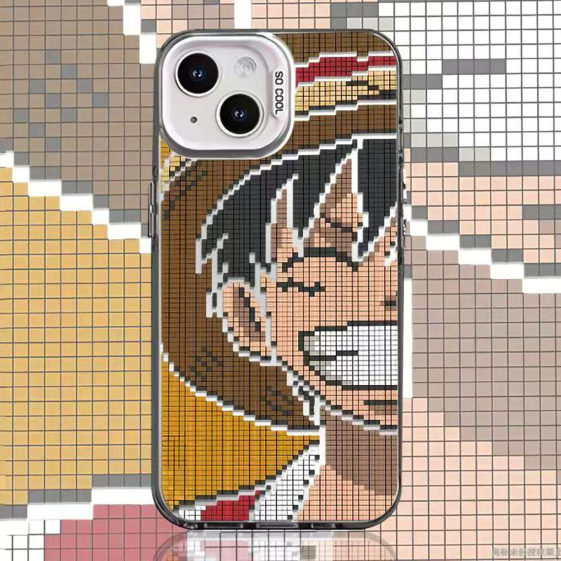 One Piece Luffy Pixel Art Phone Case, Anime Monkey D Luffy Pixel Pattern Protective Cover, Shockproof Soft TPU Case for iPhone, One Piece Fan Anime Phone Shell Gift