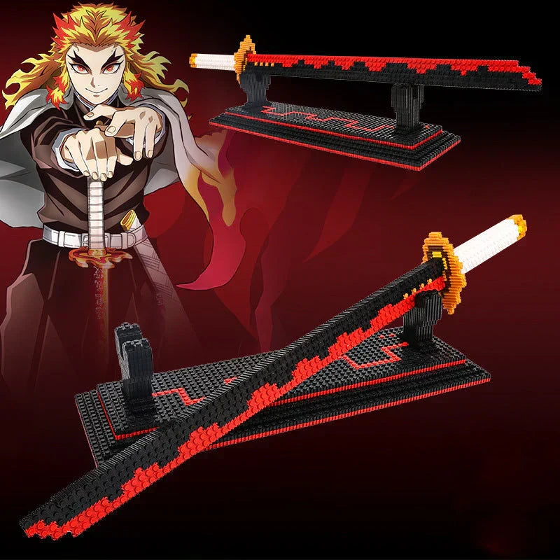 Demon Slayer Nichirin Sword Building Blocks Set, Anime Katana Model Bricks with Display Stand, Tanjiro Rengoku Shinobu Giyuu Sword Building Kit, Collectible Cosplay Prop, Gift for Anime Fans & Block Lovers