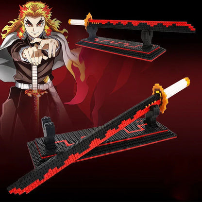 Demon Slayer Nichirin Sword Building Blocks Set, Anime Katana Model Bricks with Display Stand, Tanjiro Rengoku Shinobu Giyuu Sword Building Kit, Collectible Cosplay Prop, Gift for Anime Fans & Block Lovers