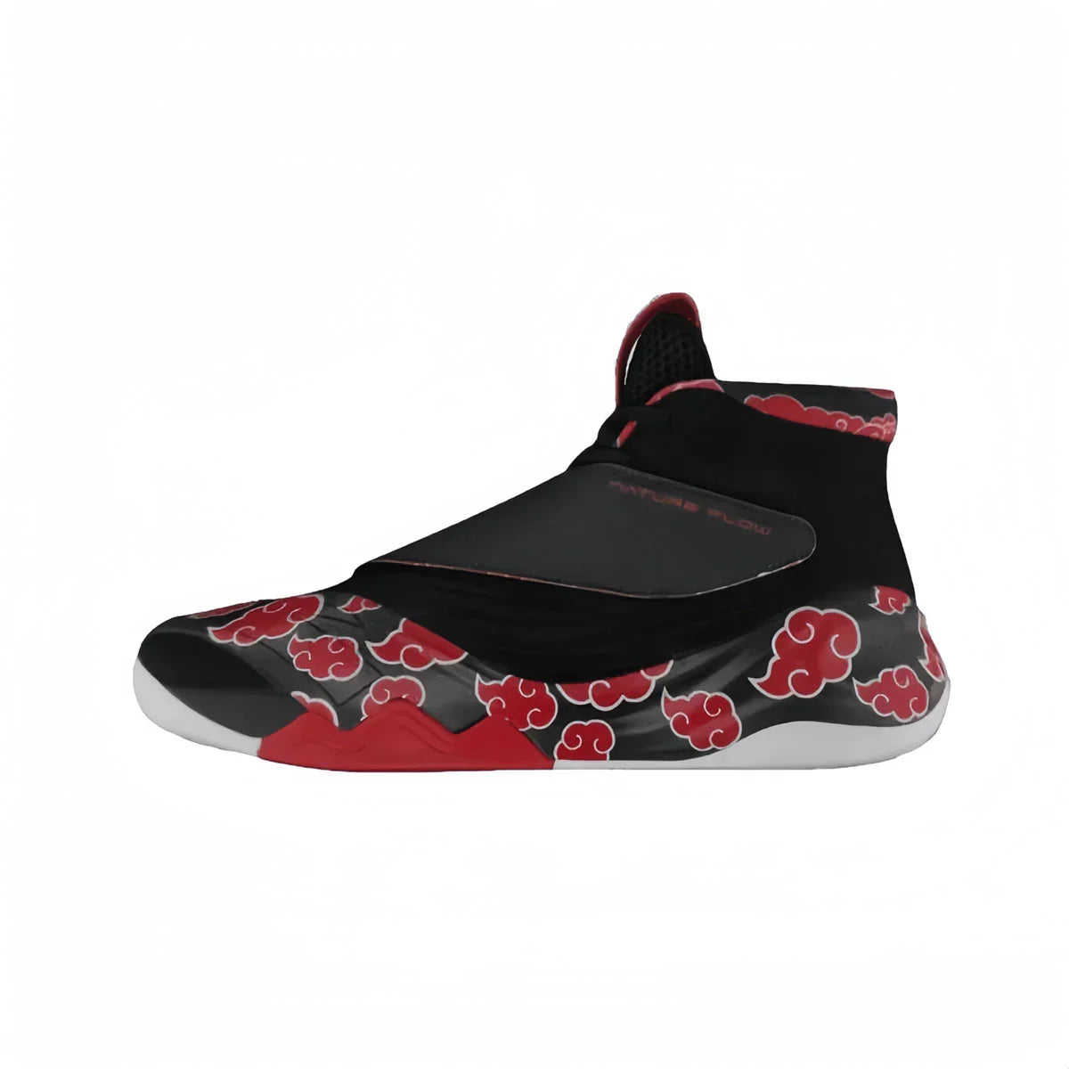 Men High Top Naruto Anime Basketball Shoes, Akatsuki Red Cloud Print Breathable Mesh Non Slip Rubber Outsole Cushioning Athletic Sneakers, Shock Absorption Sports Trainers for Indoor Outdoor Basketball Training Streetball