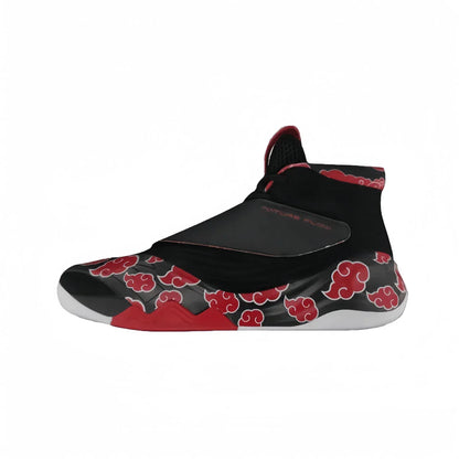 Men High Top Naruto Anime Basketball Shoes, Akatsuki Red Cloud Print Breathable Mesh Non Slip Rubber Outsole Cushioning Athletic Sneakers, Shock Absorption Sports Trainers for Indoor Outdoor Basketball Training Streetball