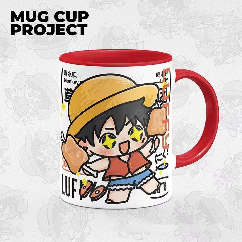 One Piece Anime Ceramic Mug, Q Chibi Version Luffy Zoro Sanji Ace Law Coffee Tea Cup, 11oz Color Inside Mug, Microwave Safe, Anime Fan Home Office Drinkware Birthday Gift