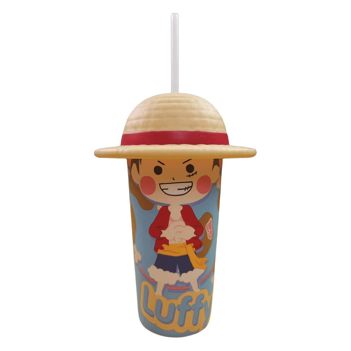 One Piece Anime Straw Tumbler, Luffy Straw Hat & Chopper Horn 3D Sculpted Lid Plastic Water Cup with Straw, Cute Anime Character Drinking Cup, Fan Collectible Cup for Beverage