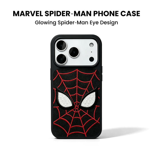 Marvel Spider‑Man Embroidered Glow In The Dark Phone Case 3D Web Pattern Shockproof Protective Anime Cover For Iphone 2‑Color Options
