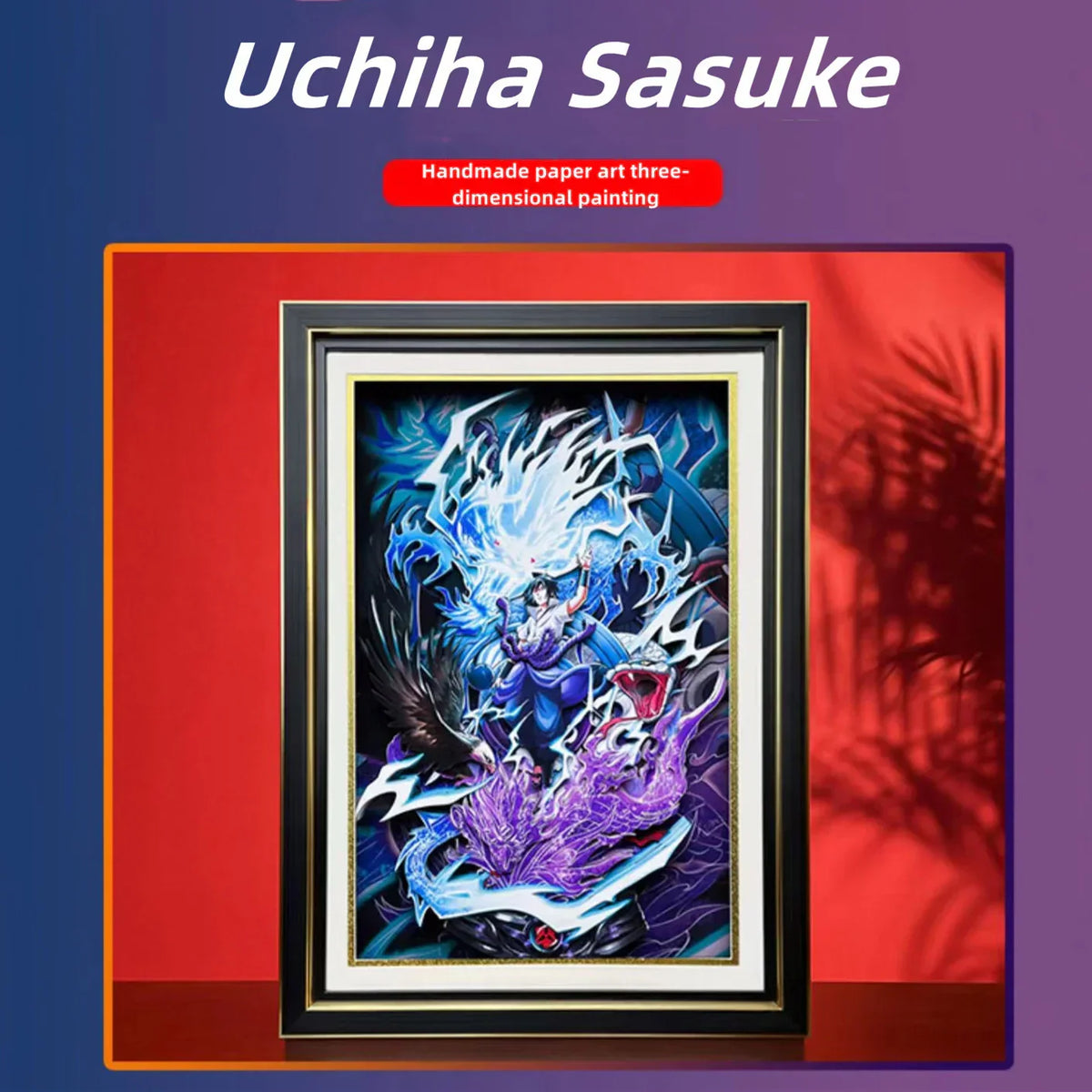 Naruto Uchiha Sasuke 3D Paper Cut Shadow Box Framed Art, Handmade Layered Papercraft Wall Decor, Anime Picture Frame, Fan Collectible Room Decor Gift