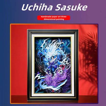 Naruto Uchiha Sasuke 3D Paper Cut Shadow Box Framed Art, Handmade Layered Papercraft Wall Decor, Anime Picture Frame, Fan Collectible Room Decor Gift