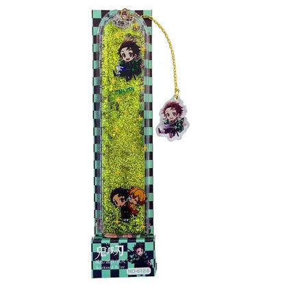 Demon Slayer Quicksand Acrylic Bookmark, Anime Tanjiro Nezuko Zenitsu Inosuke Glitter Liquid Floating Bookmark, Cute Character Pendant Book Marker, Reading Page Holder, Demon Slayer Fan Collectible Gift