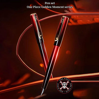 One Piece Luffy Fountain Pen Gift Box Set, Metal Fountain Pen with Extra Nib, Ink Cartridges, Acrylic Stand & Skull Badge, Smooth Writing Pen for Students, Anime Merch Collectible Gift