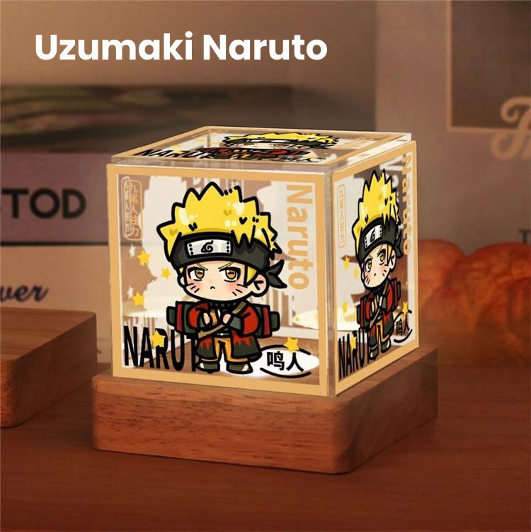 Naruto Anime Cube LED Night Light, Q Version Naruto Minato Obito Kakashi Sasuke Itachi Character Light Box, Acrylic Desk Lamp, Anime Collectible Decor Gift for Naruto Fans