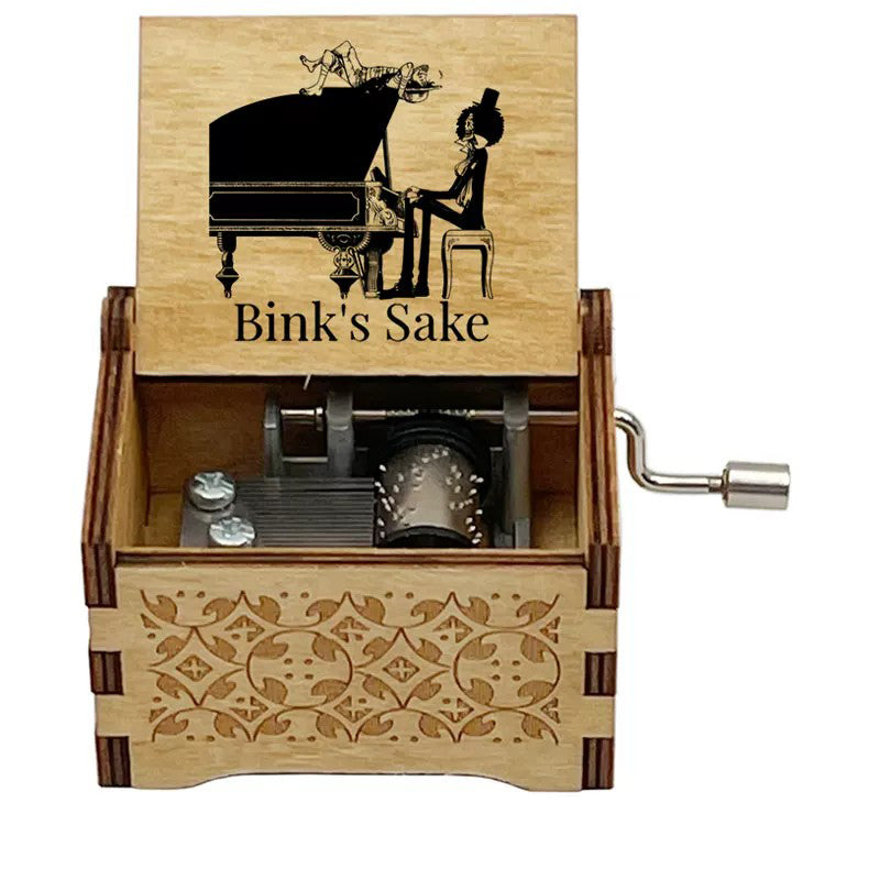 One Piece Monkey D Luffy Roronoa Zoro Nami Sanji Wooden Hand Crank Music Box, Bink's Sake Melody Collectible Decor Music Box Gift for Anime Fans