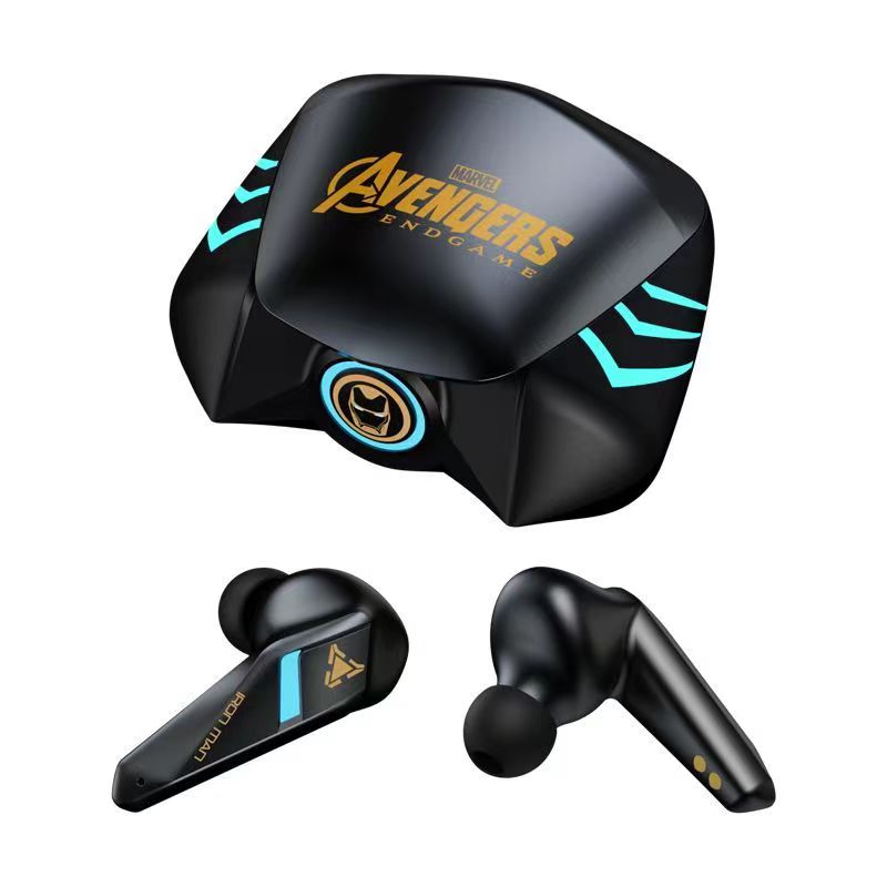 Marvel Avengers Iron Man Captain America Spider‑Man TWS True Wireless Gaming Earbuds, Low Latency Bluetooth 5.0 Earphones with LED Light Noise Reduction for Game Music