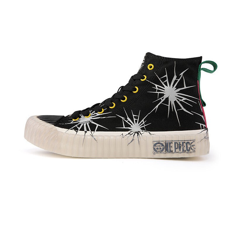 One Piece Anime High Top Canvas Sneakers, Luffy Broken Glass Pattern Casual Skate Shoes, Unisex Classic Lace-up Canvas Shoes, Anime One Piece Printed Footwear, Anime Fan Streetwear Gift