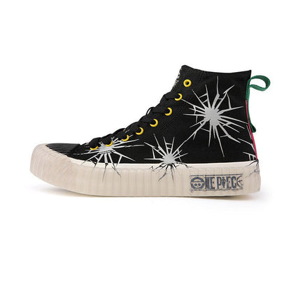 One Piece Anime High Top Canvas Sneakers, Luffy Broken Glass Pattern Casual Skate Shoes, Unisex Classic Lace-up Canvas Shoes, Anime One Piece Printed Footwear, Anime Fan Streetwear Gift
