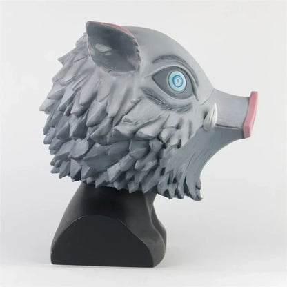 Demon Slayer Inosuke Hashibira Boar Mask, Anime Wild Boar Head Mask with Fluffy Fur, Latex Cosplay Helmet for Halloween Costume Party, Role Play Prop for Demon Slayer Fans