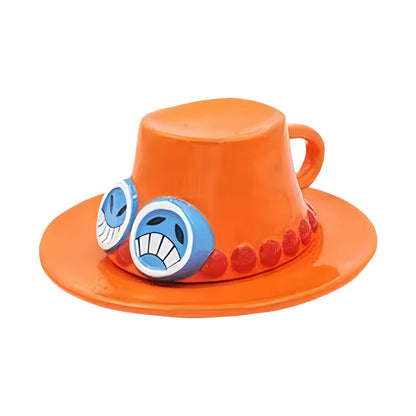 One Piece Anime Hat Shaped Ceramic Mug, Luffy Ace Sabo Chopper 3D Hat Coffee Cup, Creative Novelty Tea Mug, One Piece Collectible Drinkware Gift for Anime Fans