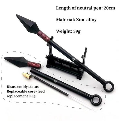 Naruto Kunai Shape Metal Ballpoint Pen, Anime Weapon Model Pen with Display Stand, Removable Refill, Creative Stationery Collectible Desk Decor Gift for Naruto Fans