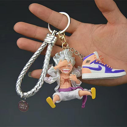 One Piece Anime Figure Keychain, Luffy Zoro Nami Chopper Sanji Mini Sneaker Pendant Key Ring, Q Version Figurine Key Chain, Backpack Charm Key Holder Gift for One Piece Fans