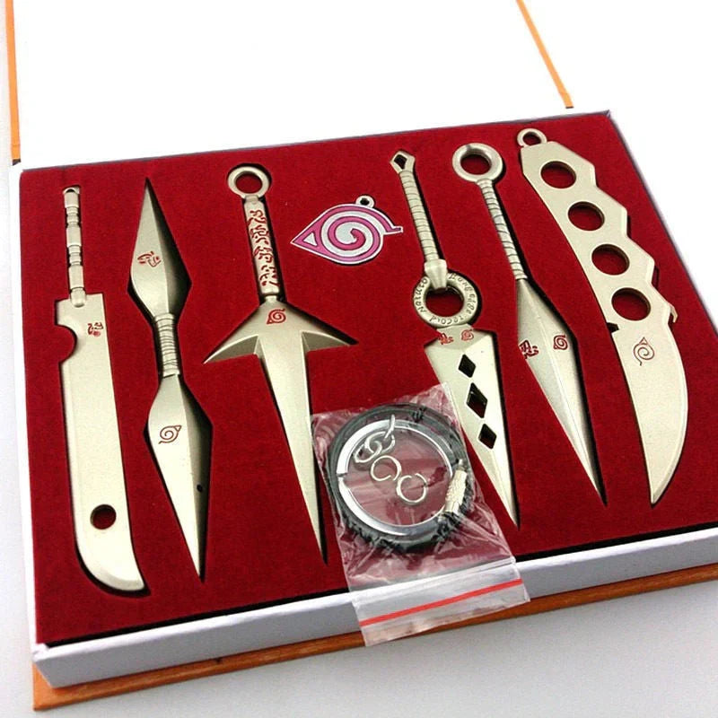 Naruto Ninja Weapon Kunai Set, Metal Mini Kunai Knife Shuriken Collection Gift Box, Anime Ninja Cosplay Prop, Leaf Village Symbol Ornaments, Collectible Toy Gift for Naruto Fans