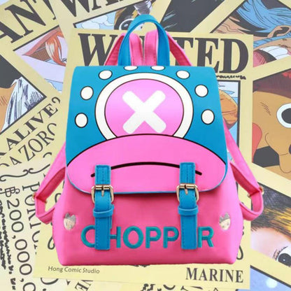 One Piece Tony Tony Chopper Backpack, Anime Chopper Pink Blue Flap Shoulder Rucksack, Cute Cartoon Character Daypack, One Piece Fan Cosplay Collectible Gift