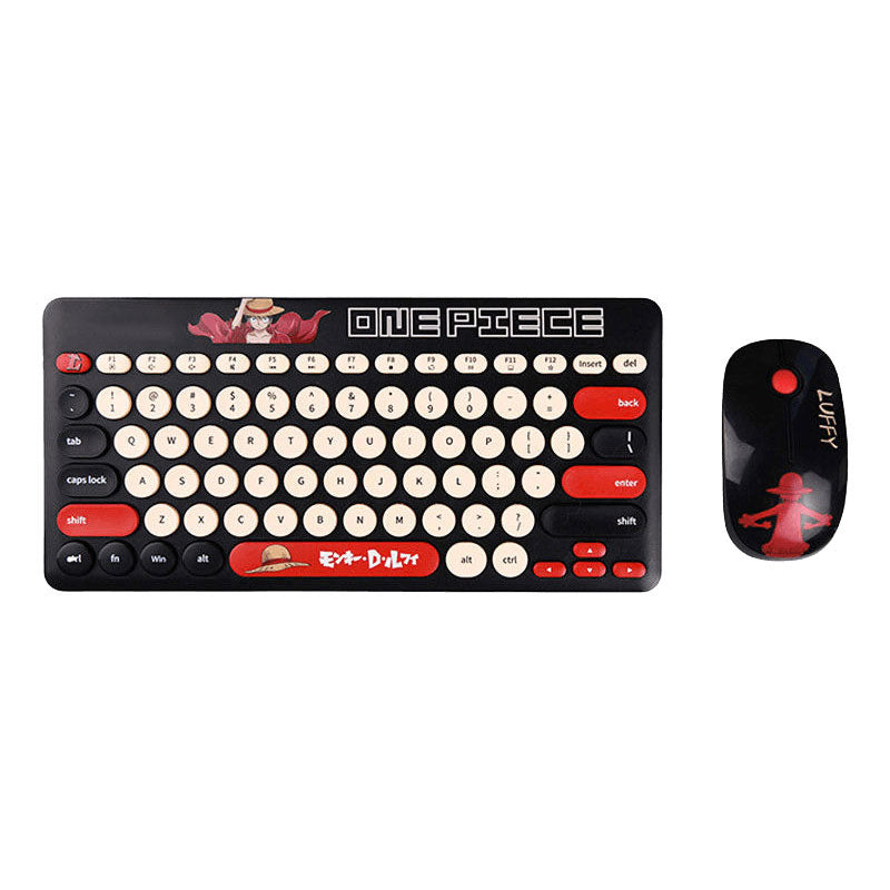 One Piece Wireless Keyboard and Mouse Set, Retro Round Punk Keycaps Anime Keyboard Mouse Combo, 2.4G Portable Cute Wireless Keyboard Mouse Kit for Laptop PC Desktop, One Piece Fans Gift