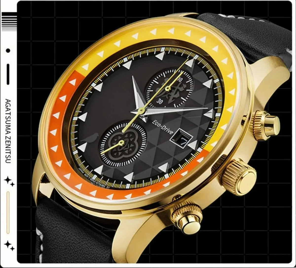Demon Slayer Zenitsu Agatsuma Wrist Watch, Anime Zenitsu Themed Chronograph Quartz Watch, Leather Strap Analog Wristwatch, Collectible Watch Gift for Demon Slayer Fans