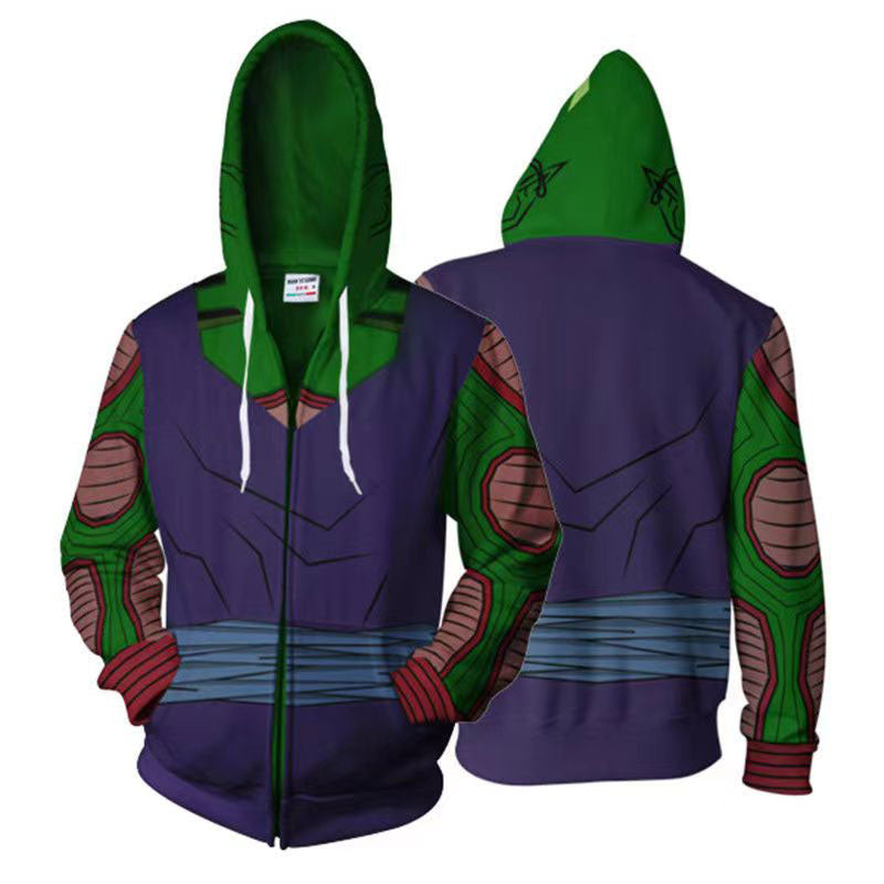 Dragon Ball Z Piccolo Cosplay Zip Up Hoodie, DBZ Piccolo 3D Printed Hooded Sweatshirt Jacket, Anime Dragon Ball Piccolo Costume Hoodie for Anime Fans