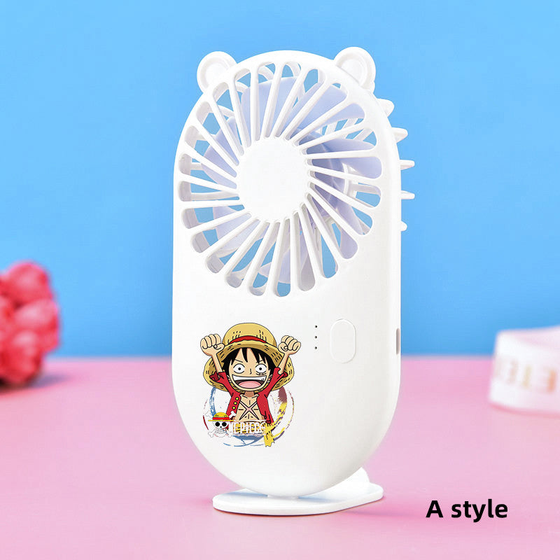 One Piece Monkey D. Luffy Portable Handheld Fan, Anime Mini Rechargeable USB Fan, Cute Bear Ear Pocket Fan with Stand, 3 Speed Adjustable Personal Cooling Fan, Anime Collectible Gift for One Piece Fans