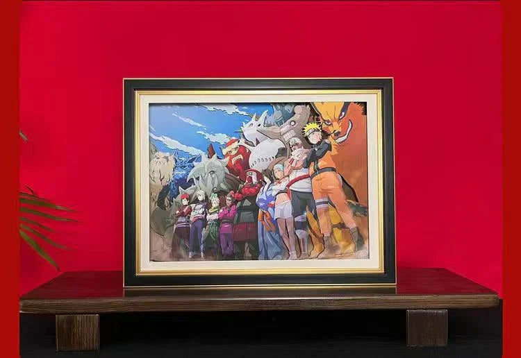 Naruto Tailed Beasts & Ninjas 3D Paper Cut Shadow Box Framed Art, Handmade Layered Papercraft Wall Decor, Anime Picture Frame, Fan Collectible Room Decor Gift