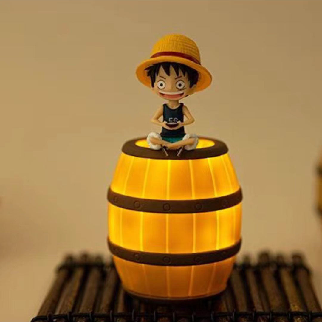 One Piece Anime Figure Night Light, Luffy Ace Sabo Barrel Table Lamp, Q Version Brother Figurine with Warm LED Light, PVC Collectible Statue, Desktop Decor Gift for One Piece Fans