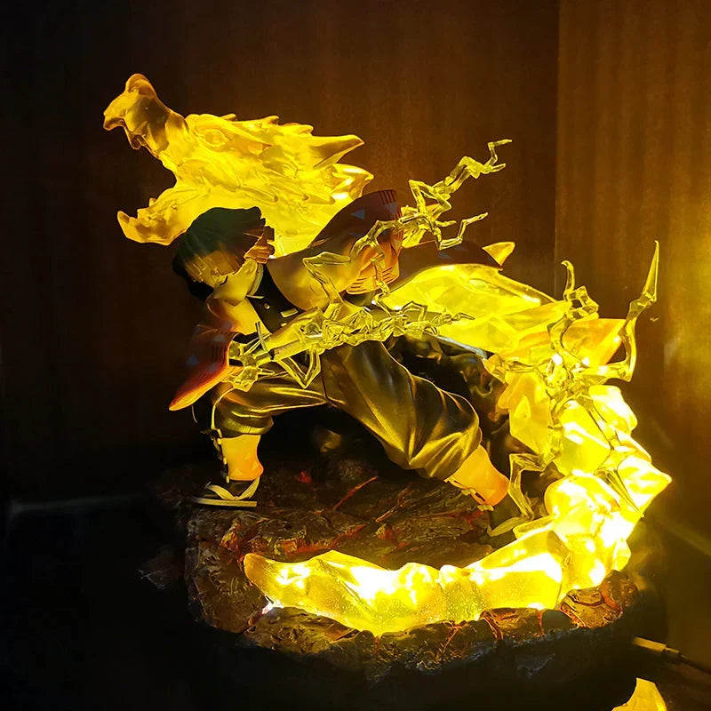 Demon Slayer Zenitsu Agatsuma Figure, Zenitsu Thunder Breathing Battle Statue with LED Light Dragon Effect Base, Anime Collectible Figurine, Desktop Display Model Toy, Gift for Demon Slayer Fans
