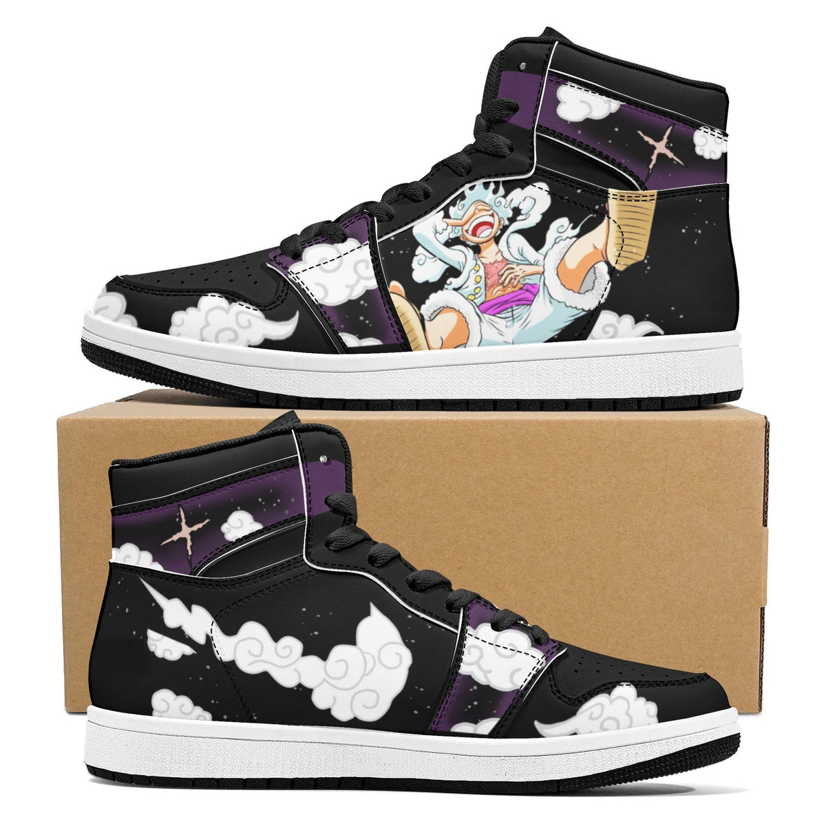One Piece Luffy Gear 5 Anime High Top Sneakers, Custom Printed Nika Luffy Character Fashion Casual Shoes, One Piece Anime Streetwear Footwear, Anime Sneaker Gift for One Piece Fans