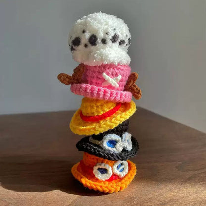 One Piece Luffy Ace Sabo Chopper Theme DIY Handmade Knitted Mini Hats, Hands-on Crochet Pirate Hat Craft Kit, Anime Ornament Pendant Set, Collectible Gift for One Piece Fans