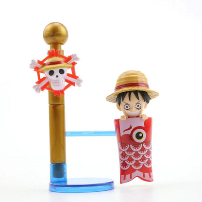 One Piece Carp Streamer Mini Figure, WCF Luffy Ace Sabo Jinbe Shirahoshi Anime Statue, Cute Koinobori Character Figurine Collectible Model Toy, Desk Decoration Gift for One Piece Fans